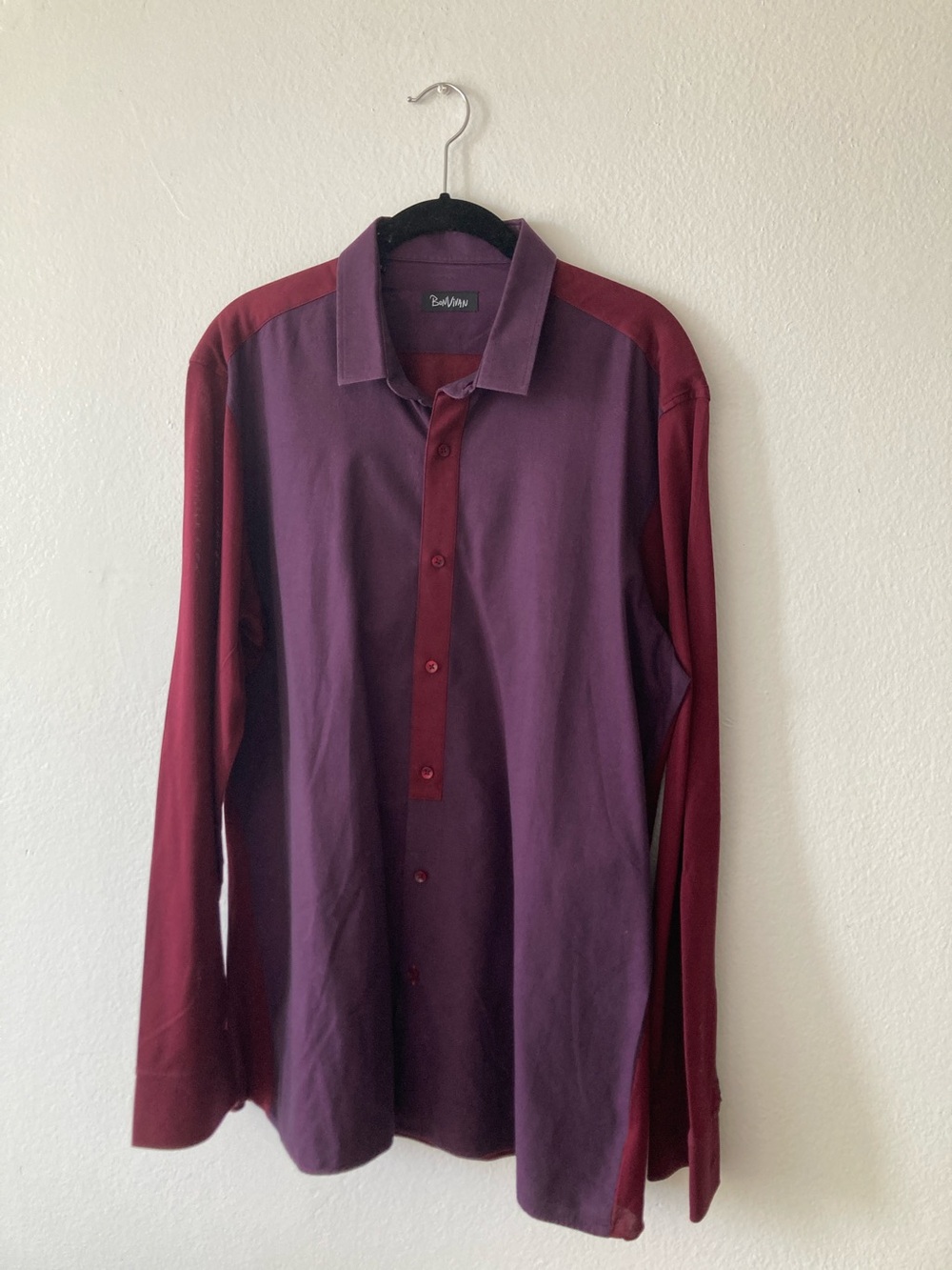 Men's Long-Sleeve Two-Tone Burgundy & Purple Button-Up Shirt